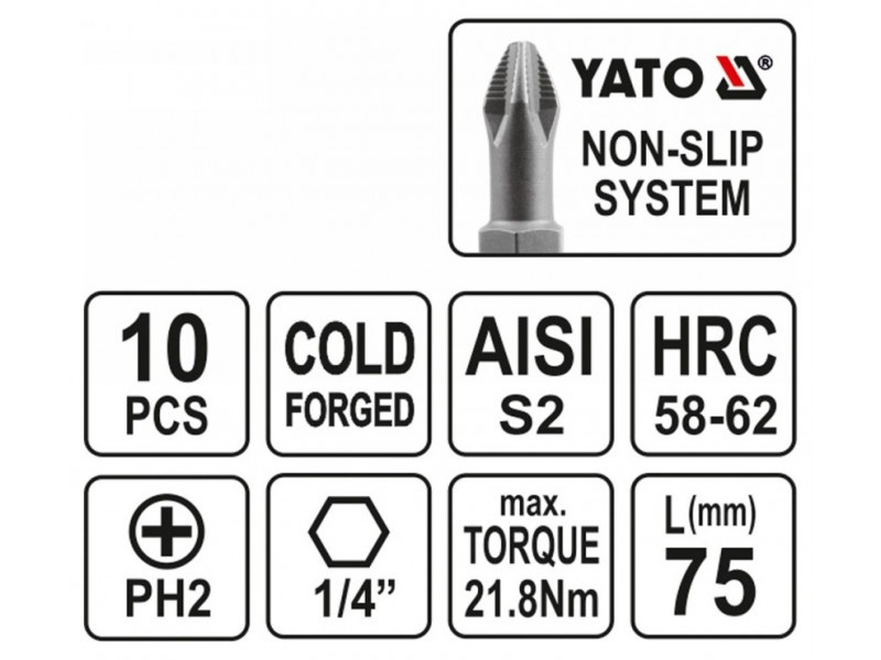 YATO Bithegy PH2 x 75 mm (10 buc)