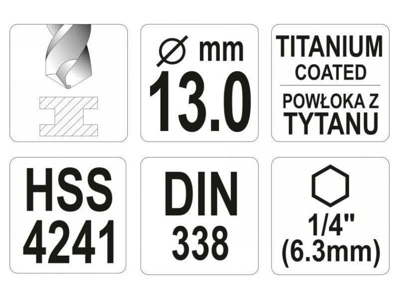 YATO Burghiu 13,0 x 151/101 mm HSS-TiN cu suport de burghiu