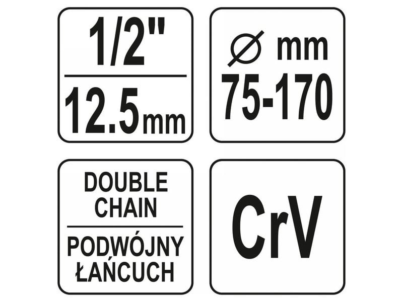 YATO Dispozitiv de îndepărtare a filtrului de ulei cu lanț 1/2" 75 - 170 mm