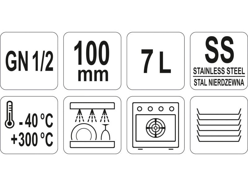 YATO GASTRO Inox inserție 100 mm GN 1/2 - 2 | YEO