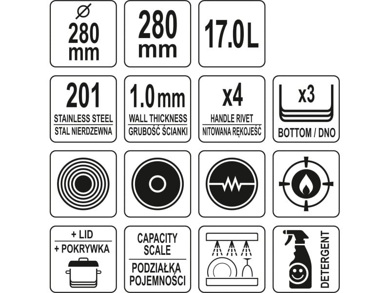 YATO GASTRO Oale cu capac 17 litri 280 x 280 mm inox - 2 | YEO