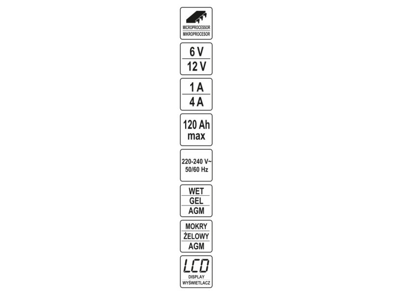 YATO Încărcător de baterii 6/12 V 1/4 A max 120 Ah Afișaj LCD