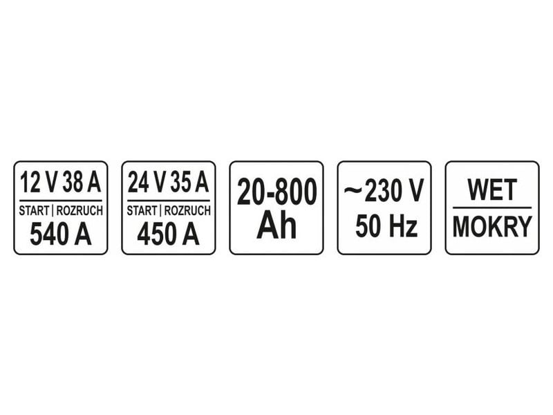 YATO Încărcător de baterii-starter 12-24 V / 540A / 20-800 Ah