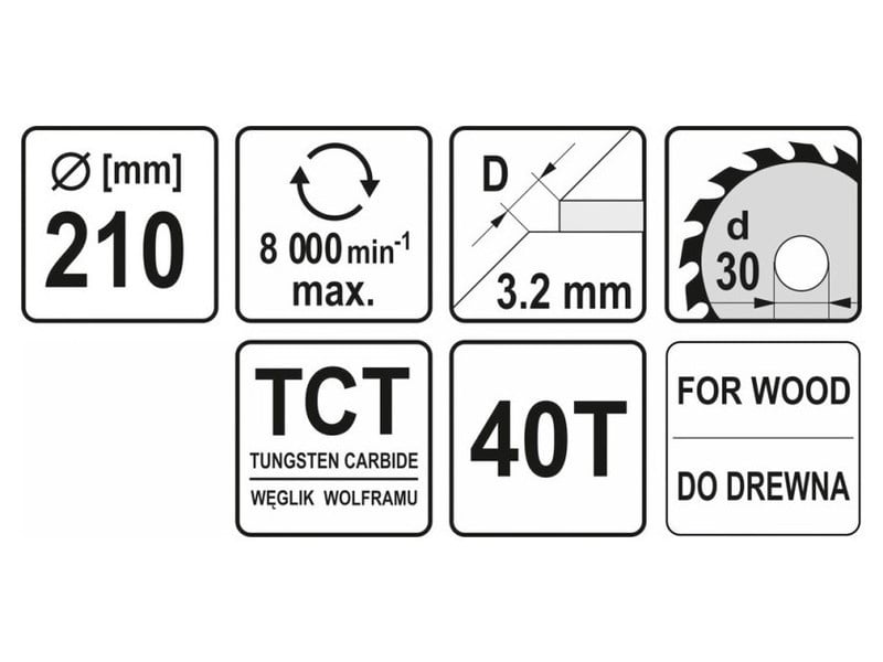 YATO Lamă de ferăstrău pentru lemn 210 x 30 x 2,2 mm / 40T