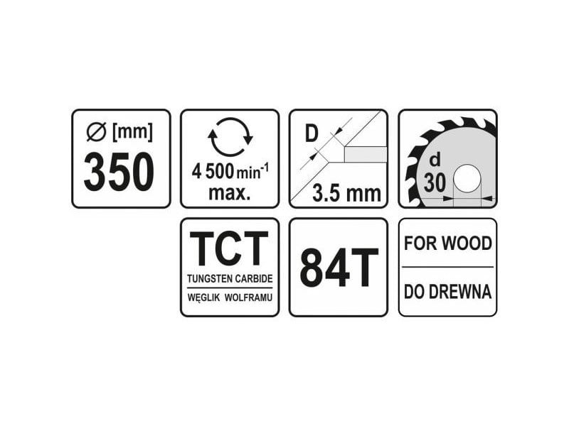 YATO Lamă de ferăstrău pentru lemn 350 x 30 x 2,5 mm / 84T - 1 | YEO