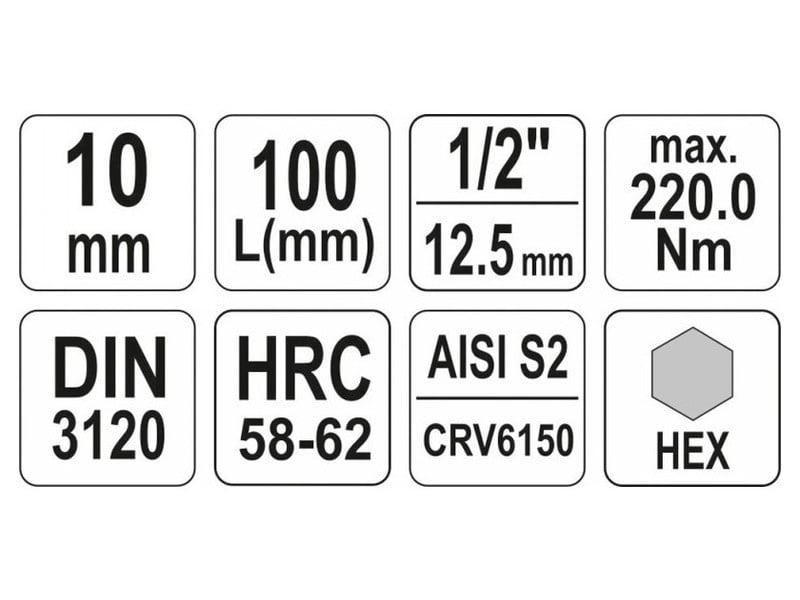 YATO Long bit cheie tubulară Allen 1/2" 10 mm CrV