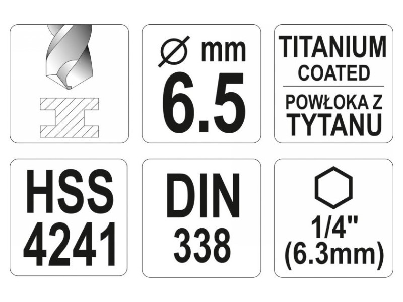 YATO Mașină de găurit 6,5 x 121/63 mm Suport de bit HSS-TiN