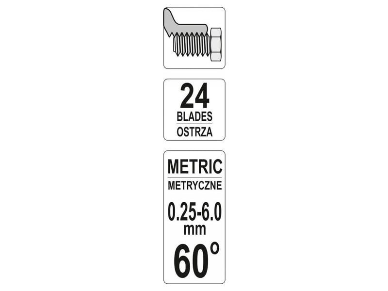 YATO Pieptene filetat 24 lame metrice 0,25-6,0 mm 60°