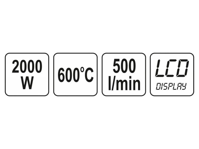 YATO Pistol termic cu afișaj LCD + accesorii 600 °C 2000 W