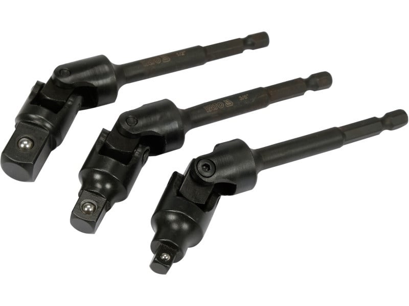 YATO Set adaptor de soclu cu balamale 3 piese 1/4" Hex -> 1/4" 3/8" 1/2" pătrat CrV - 1 | YEO