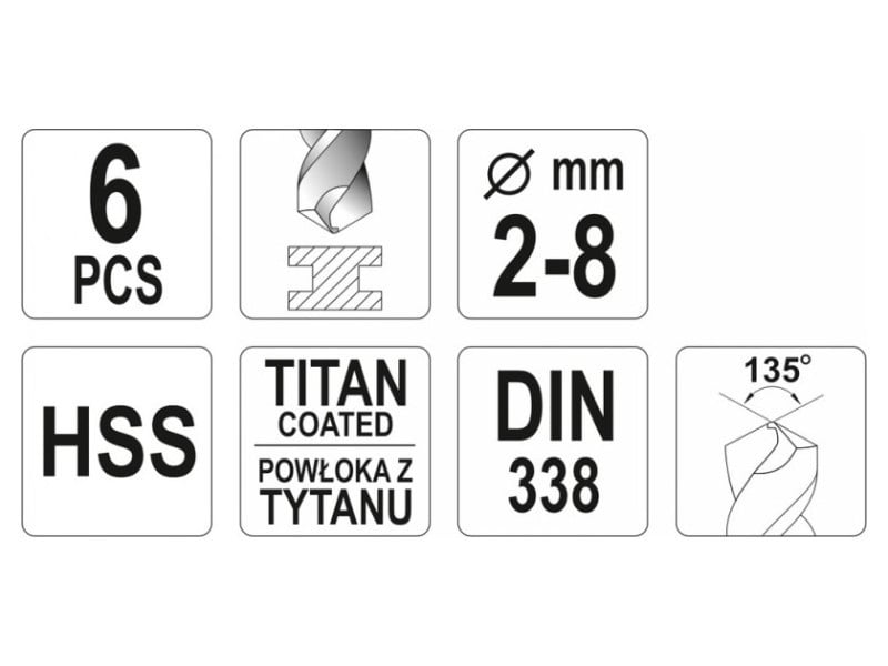 YATO Set caroiaj 6 piese 2-8 mm HSS-TiN - 2 | YEO