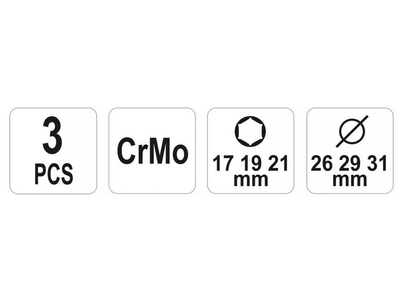 YATO Set de prize pentru jante din aluminiu 3 piese 1/2" 17/19/21 mm CrMo