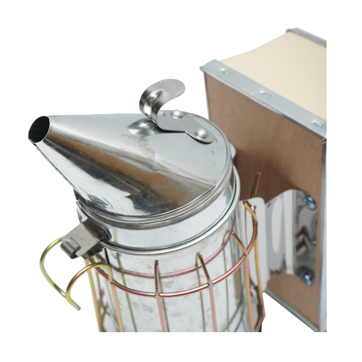 Afumator albine din otel galvanizat cu cilindru scut termic si burduf din piele 190mm, Cod: DISKR09 - 3 | YEO