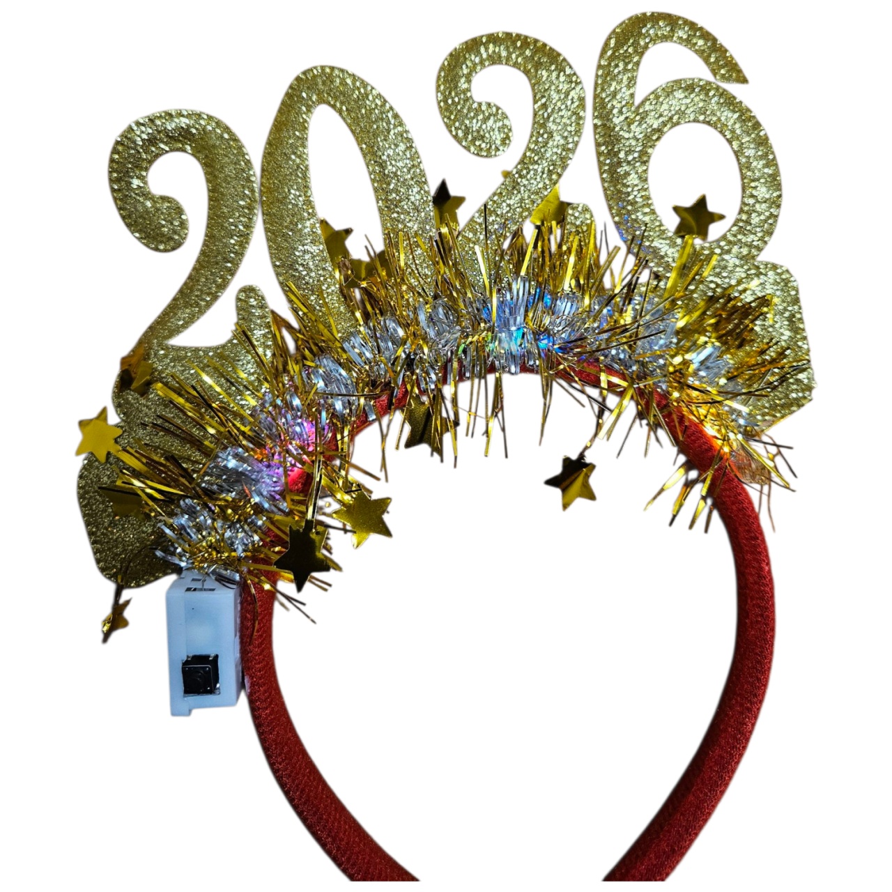 Bentiță An Nou 2026 cu Lumină LED Multicoloră – 22 cm, model festiv - aurie