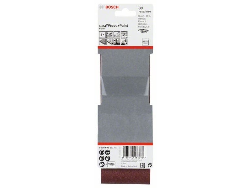 BOSCH Bandă de șlefuit 75 x 533 mm / P80 (3 bucăți)