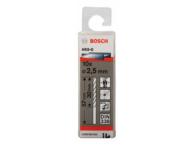 BOSCH Burghiu spiralat 2,5 x 57/30 mm 135° HSS-G DIN 338 (10 buc) - 1 | YEO