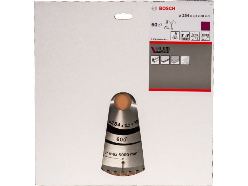 BOSCH Ferăstrău universal 254 x 30 x 3,2 mm / 60T MultiMaterial HLTCG