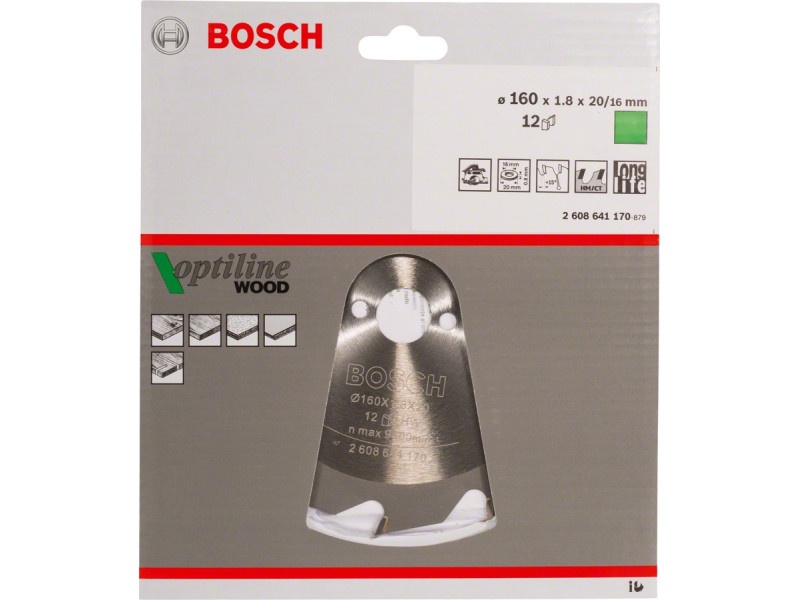 BOSCH Lamă de ferăstrău pentru lemn 160 x 20/16 x 1,8 mm / 12T Optiline Wood ATB - 1 | YEO