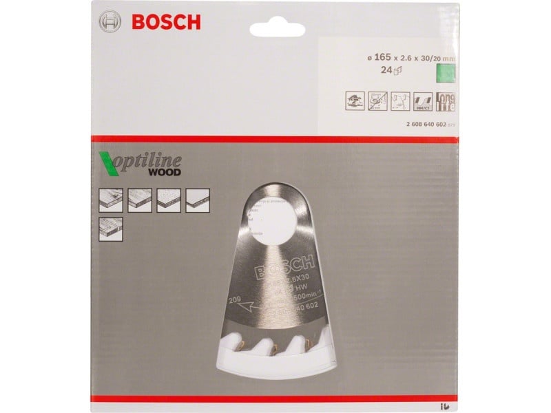 BOSCH Lamă de ferăstrău pentru lemn 165 x 30/20 x 2,6 mm / 24T Optiline Wood ATB - 1 | YEO