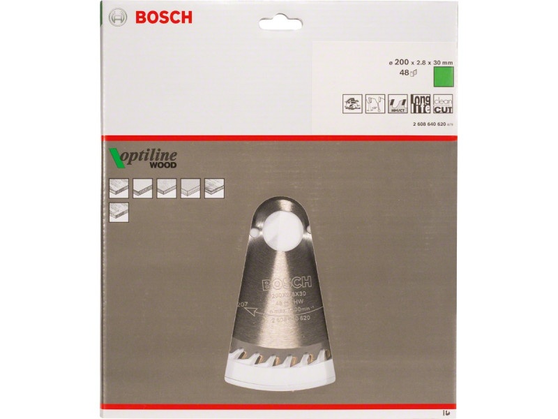 BOSCH Lamă de ferăstrău pentru lemn 200 x 30 x 2,8 mm / 48T Optiline Wood ATB - 1 | YEO