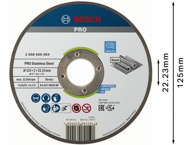 BOSCH PRO Disc de tăiere inox 125 x 2,0 x 22,2 mm AS 46 T INOX BF (oSa) - 2 | YEO