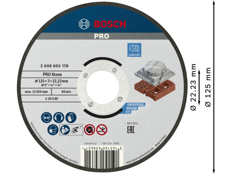 BOSCH PRO Disc de tăiere pentru piatră 125 x 3,0 x 22,2 mm C 30 S BF - 2 | YEO