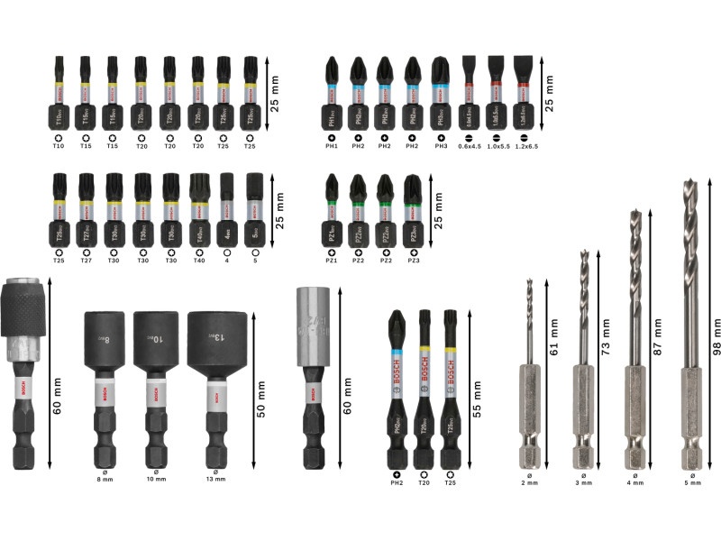 BOSCH PRO Impact bit de vârf și lemn burghiu bit set 40 piese 1/4" Hex - 2 | YEO