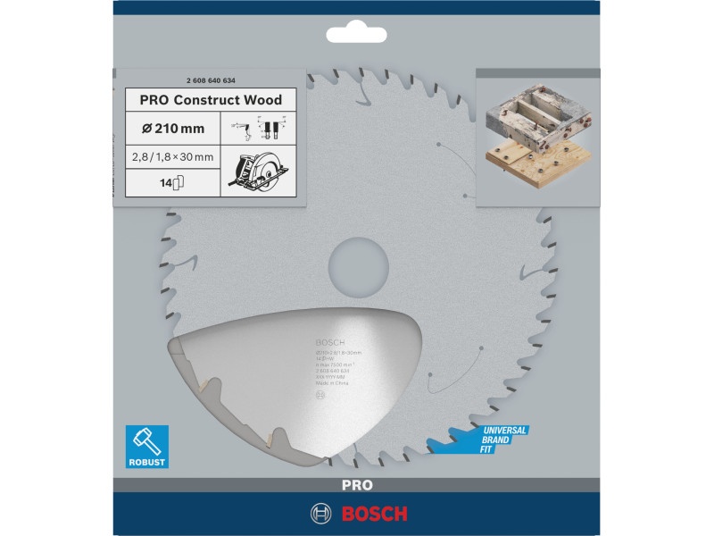 BOSCH PRO Lamă de ferăstrău pentru lemn 210 x 30 x 2,8 mm / 14T Construct Wood - 1 | YEO