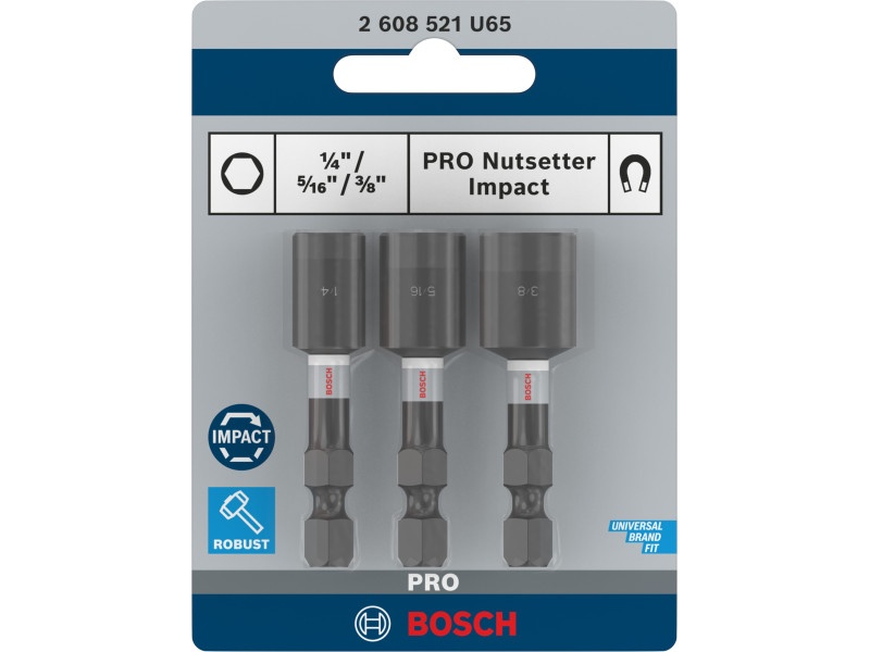 BOSCH PRO Șurubelniță cu impact 3 piese 50 mm (1/4" / 5/16" / 3/8") 1/4" Hex - 2 | YEO