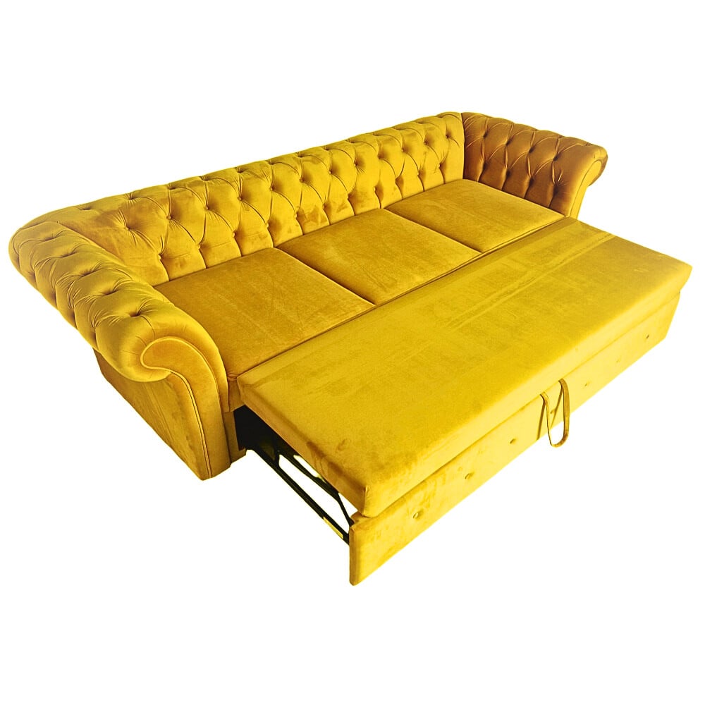 Canapea Extensibila Chesterfield, 250x100x75cm, 3 locuri, Velutto 08 Mustard, Glasspandoor - 1 | YEO