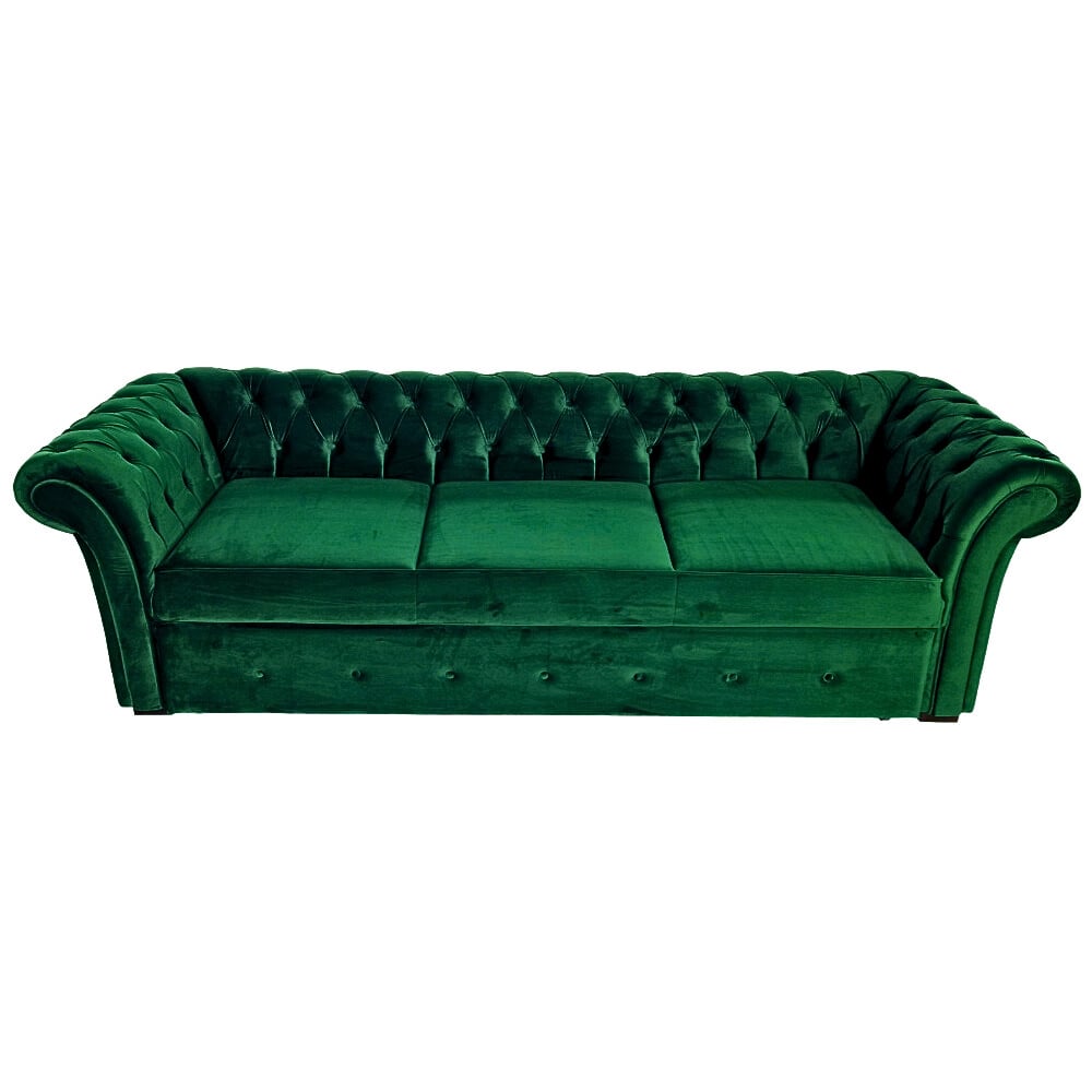 Canapea Extensibila Chesterfield, 250x100x75cm, 3 locuri, Velutto 10 Dark Green, Glasspandoor