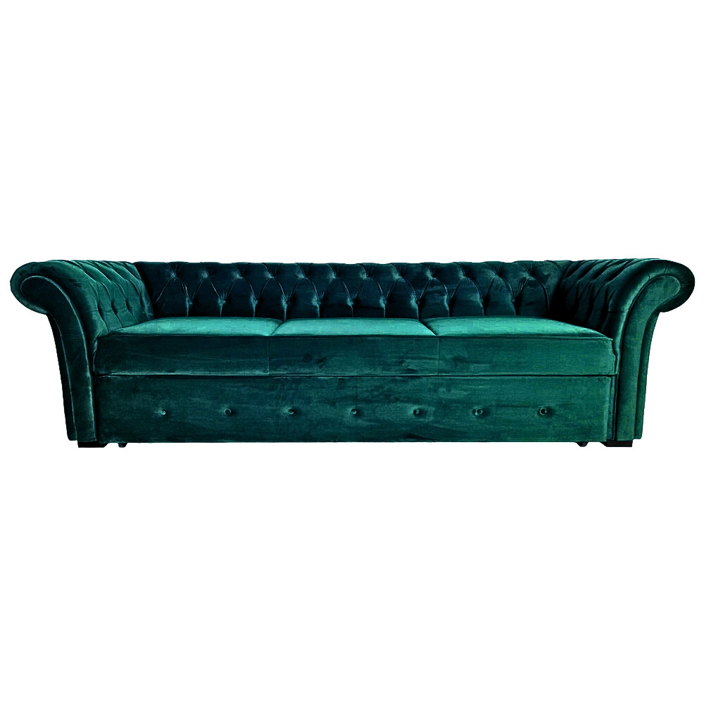 Canapea Extensibila Chesterfield, 250x100x75cm, 3 locuri, Velutto 12 Azur, Glasspandoor - 3 | YEO