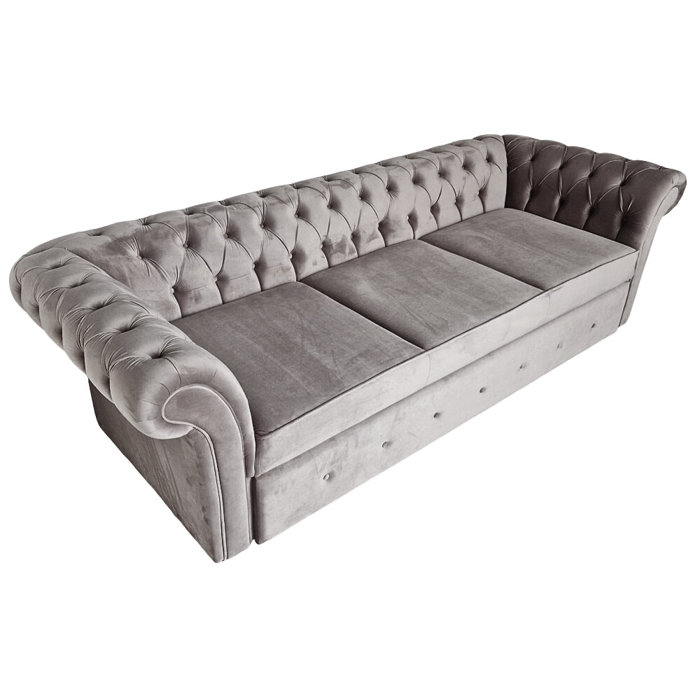 Canapea Extensibila Chesterfield, 250x100x75cm, 3 locuri, Velutto 16 Grey, Glasspandoor