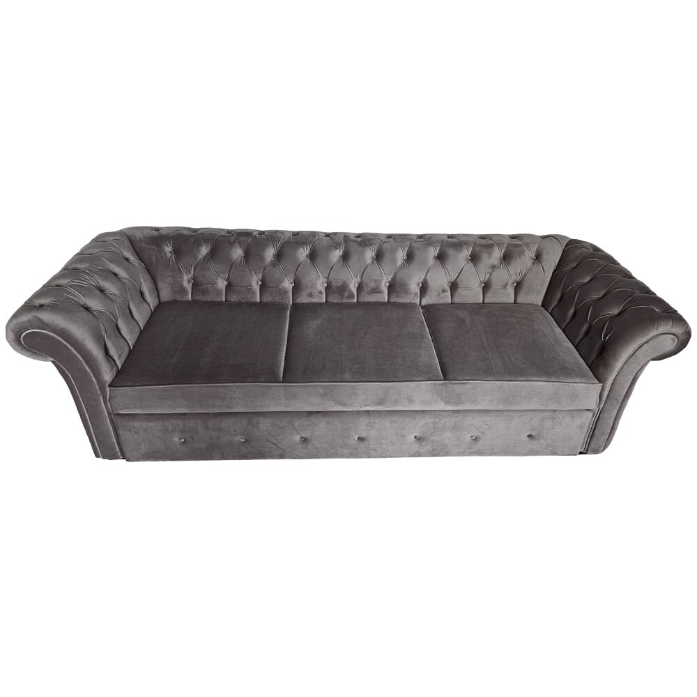 Canapea Extensibila Chesterfield, 250x100x75cm, 3 locuri, Velutto 18 Anthracite, Glasspandoor - 2 | YEO