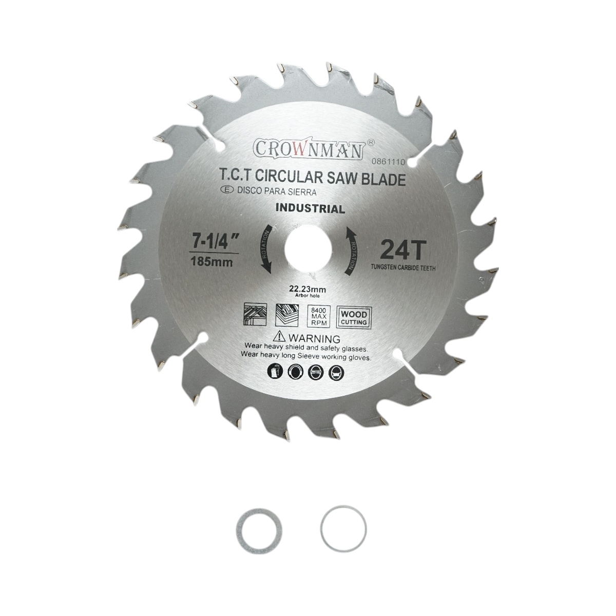 Disc circular vidia pentru lemn 185x22.23mm, viteza max. 8400rpm, 24 dinti, industrial , Cod: DISPT24, Marca: CROWNMAN