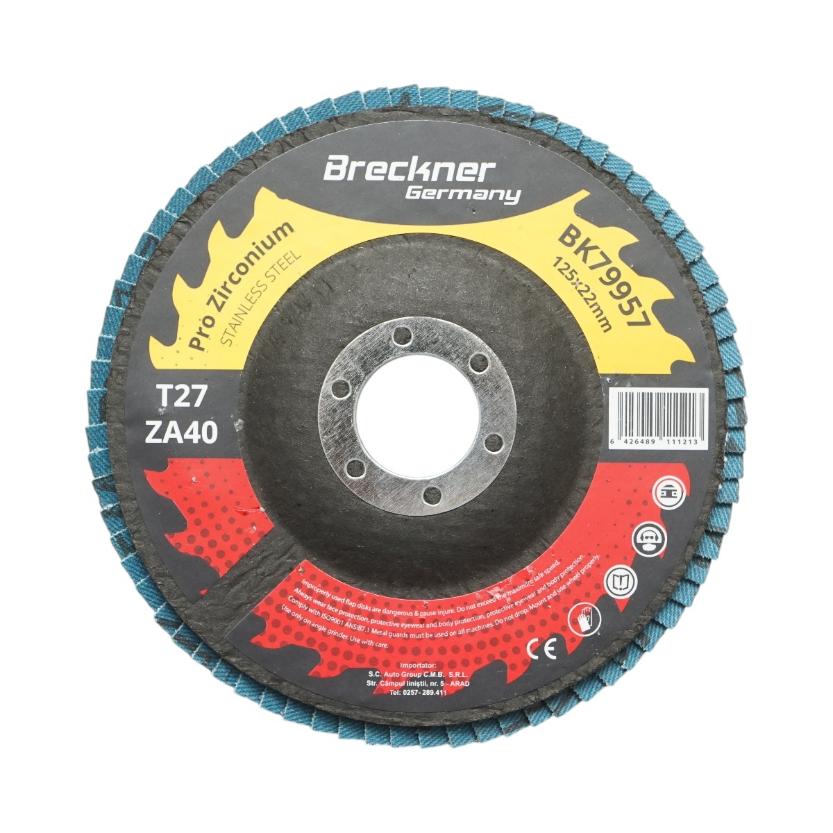 Disc lamelar abraziv cu zirconiu T27 ZA40, 125x22mm pentru slefuire/polizare metal si inox , Cod: BK79957, Breckner Germany