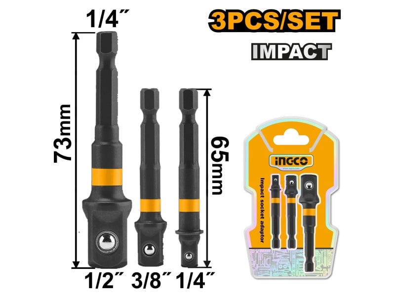 INGCO Adaptor 3 piese 1/4" Hex-->1/2", 1/4", 3/8"