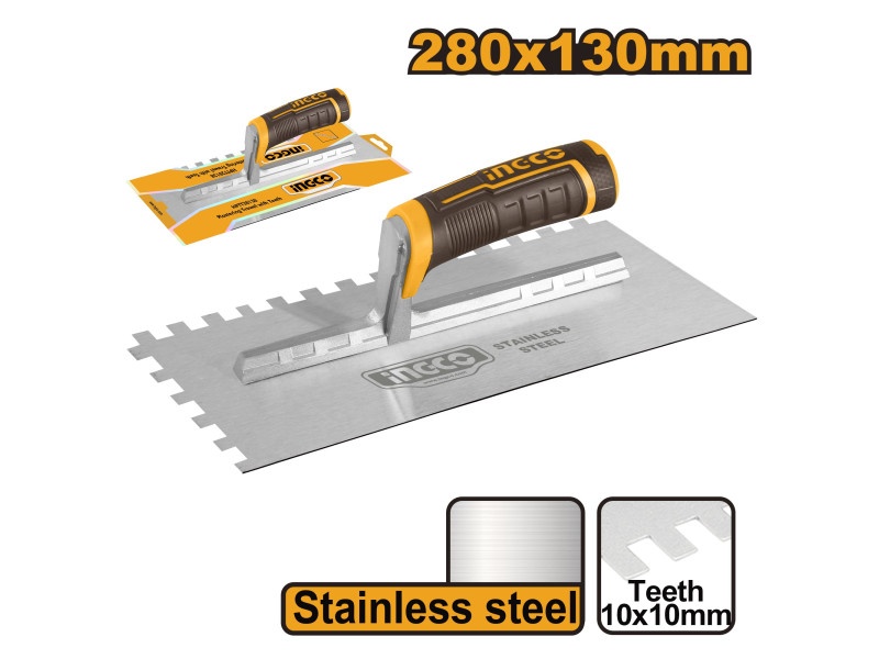 INGCO fier de netezit zimțat 130 x 280 mm inox 10 x 10 mm cu mâner moale
