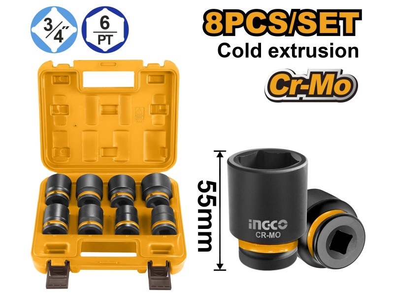 INGCO Set de prize pentru mașini 8 piese 3/4" 26-38 mm CrMo