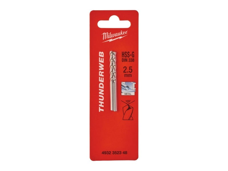 MILWAUKEE Burghiu spiralat 2,5 x 57/30 mm HSS-G DIN 338 Thunderweb (2 buc) - 1 | YEO