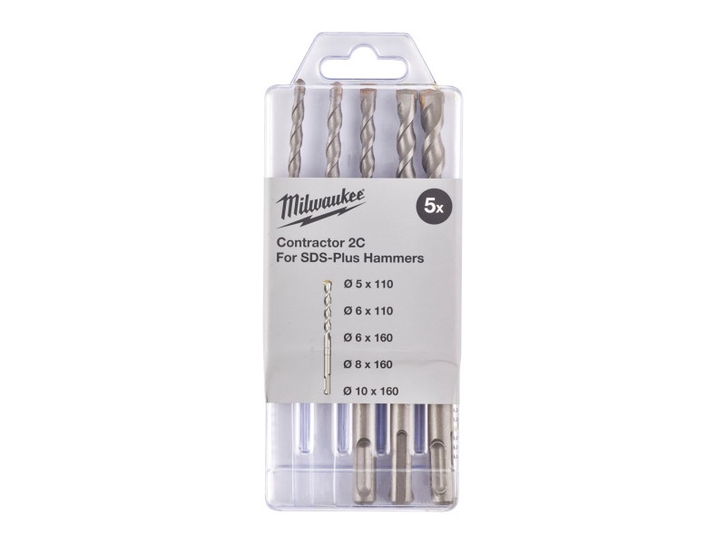 MILWAUKEE Set de burghie pentru piatră 5 r. cu tăiș dublu SDS-Plus (5 / 6 x 110 mm; / 6 / 8 / 10 x 160 mm) Standard - 1 | YEO