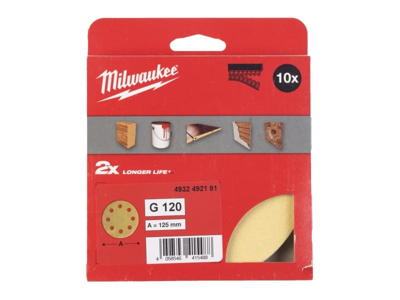 MILWAUKEE Velcro tampon de șlefuit HP 125 mm / P120 8 găuri (10 buc) - 1 | YEO