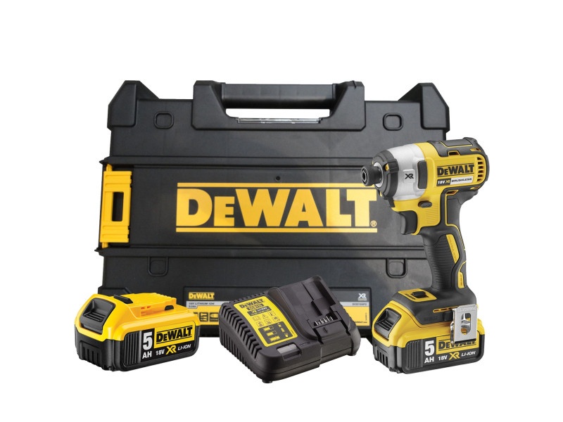 Șurubelniță cu impact DEWALT fără fir 18 V fără perie de carbon (2 baterii de 5,0 Ah + încărcător) DCF887P2