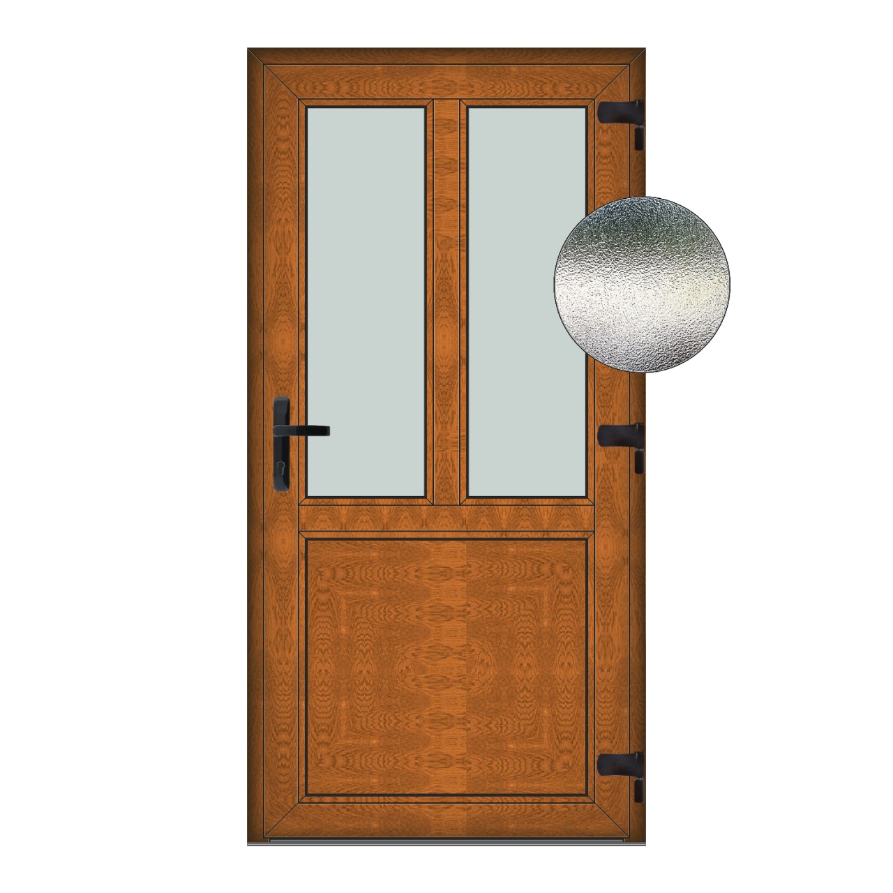 Usa T-Model, PVC & termopan, 100x210cm, maro, stejar auriu, dreapta, Klass, 7cm, 6 camere, sticla mata nisip alb