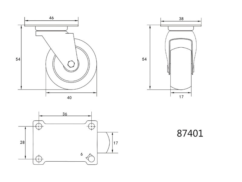 VOREL Roată industrială cu pivotare 40 mm 20 kg - 1 | YEO