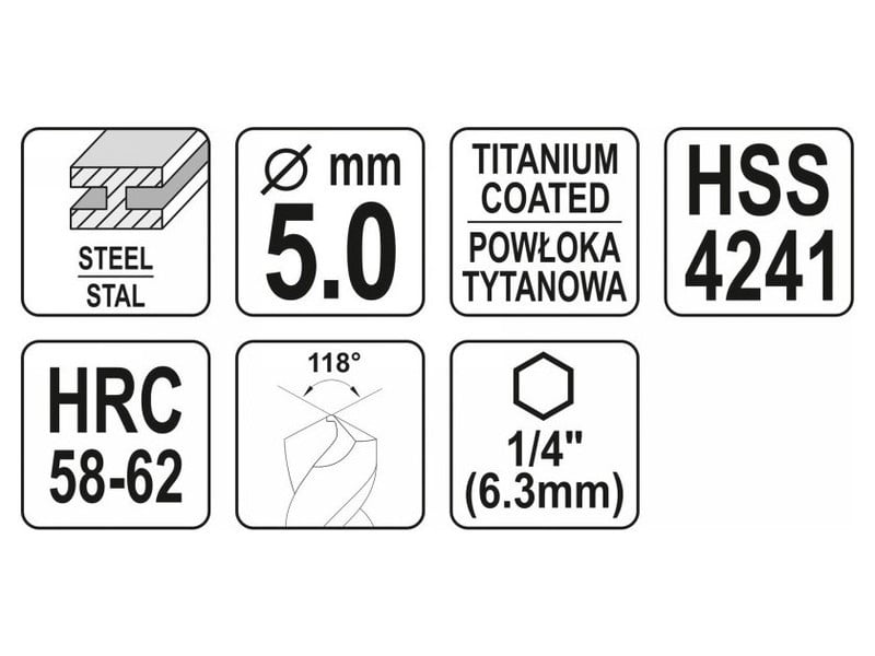 YATO Burghiu de frezat metalic 5,0 x 81 mm suport bit HSS-TiN