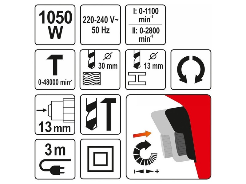 YATO Burghiu gol 13 mm 1050 W - 3 | YEO