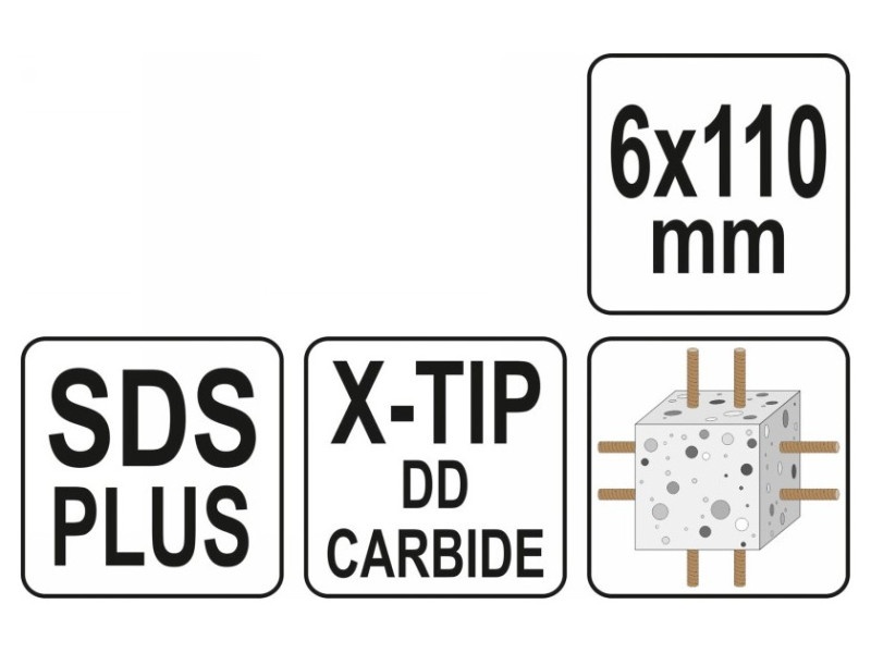 YATO Burghiu pentru piatră 6 x 110/50 mm pătrat SDS-Plus