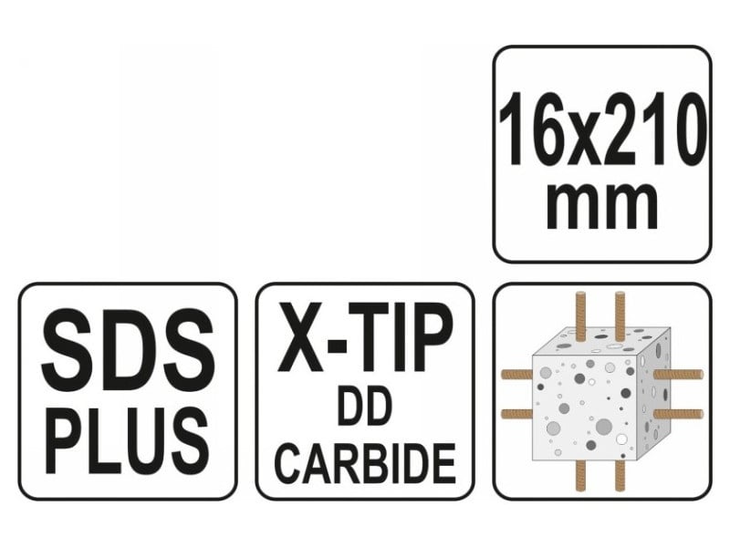 YATO Burghiu pentru roci 16 x 210/150 mm cu patru tăișuri SDS-Plus