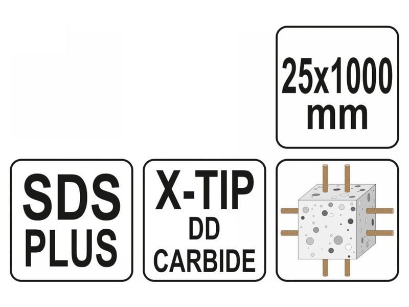 YATO Burghiu pentru roci 25 x 1000/930 mm cu patru tăișuri SDS-Plus - 2 | YEO
